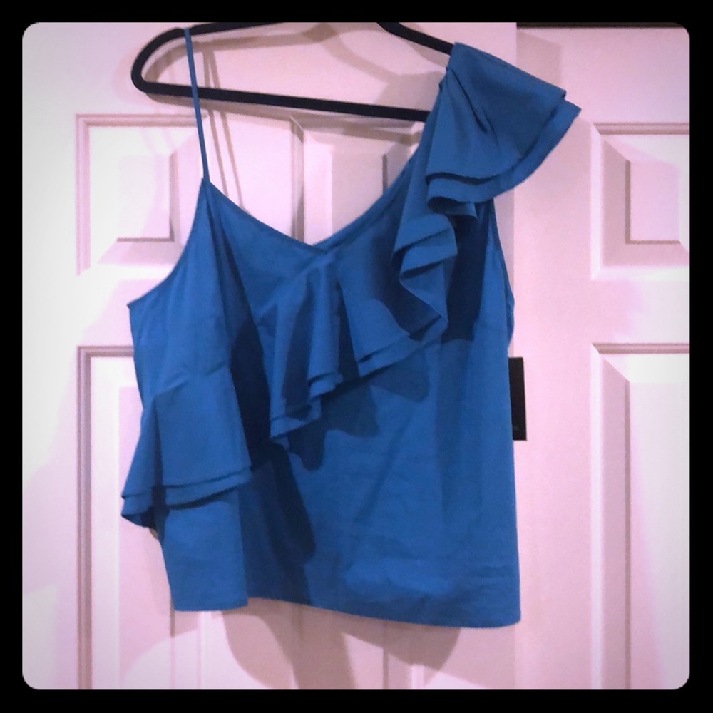 Off the shoulder blue blouse